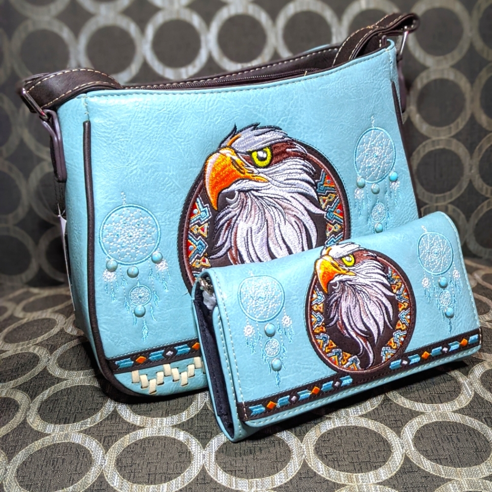 Eagle crossbody handbag and wallet set